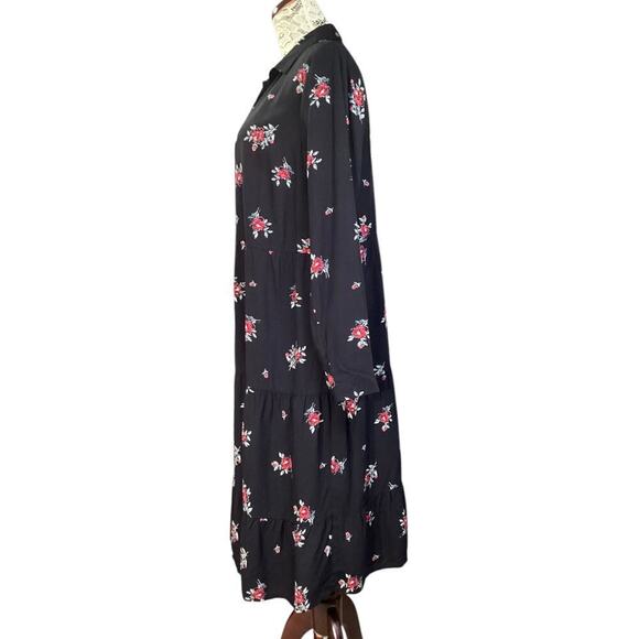 J.Jill black floral print long sleeve maxi dress L petite - Picture 3 of 4